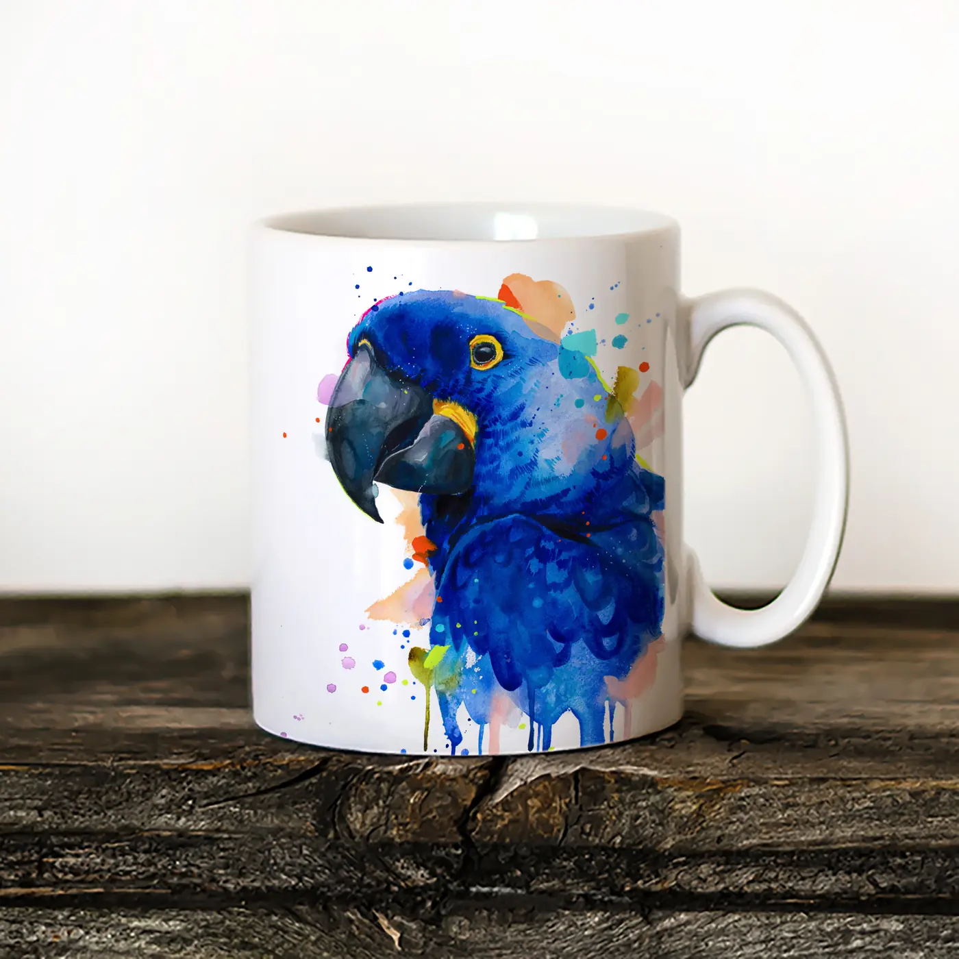 Ceramic mug with a watercolour hyacinth macaw print