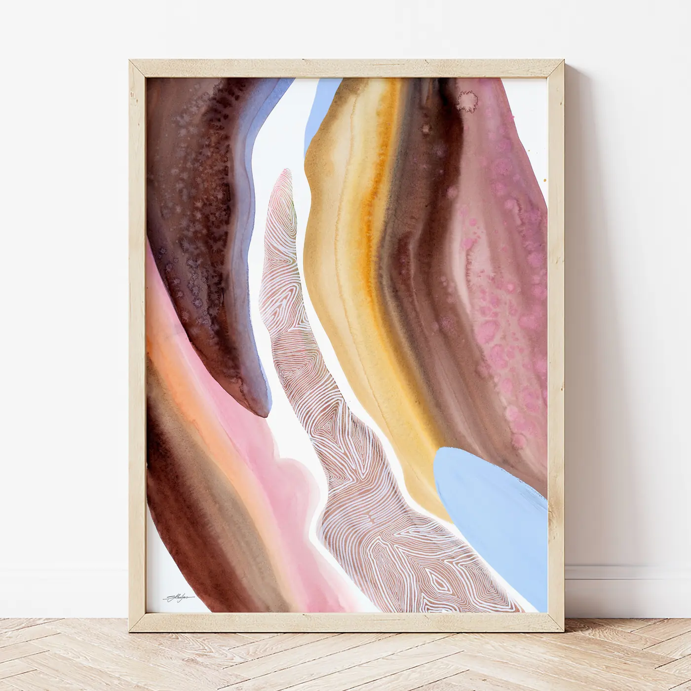 Art print with a watercolour abstract in beige and blush print