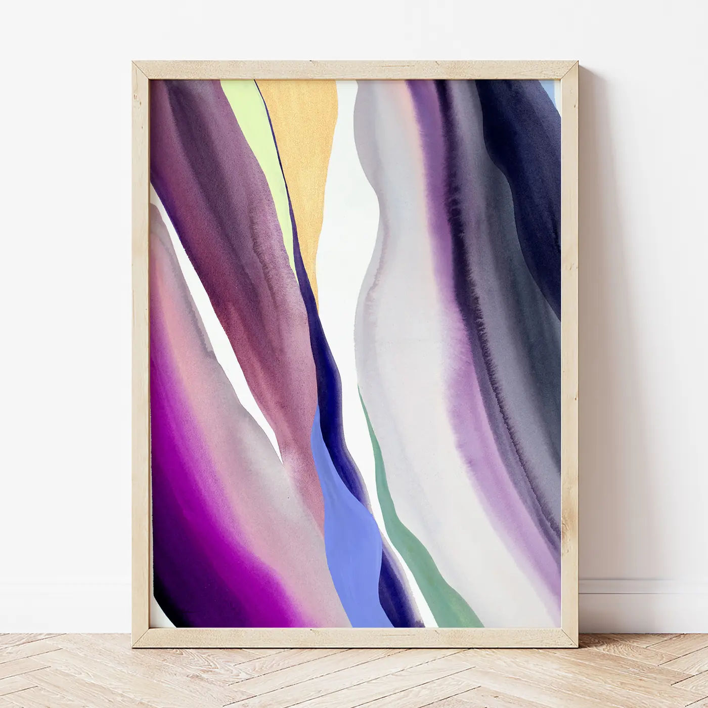 Art print with a watercolour abstract in purple and green print