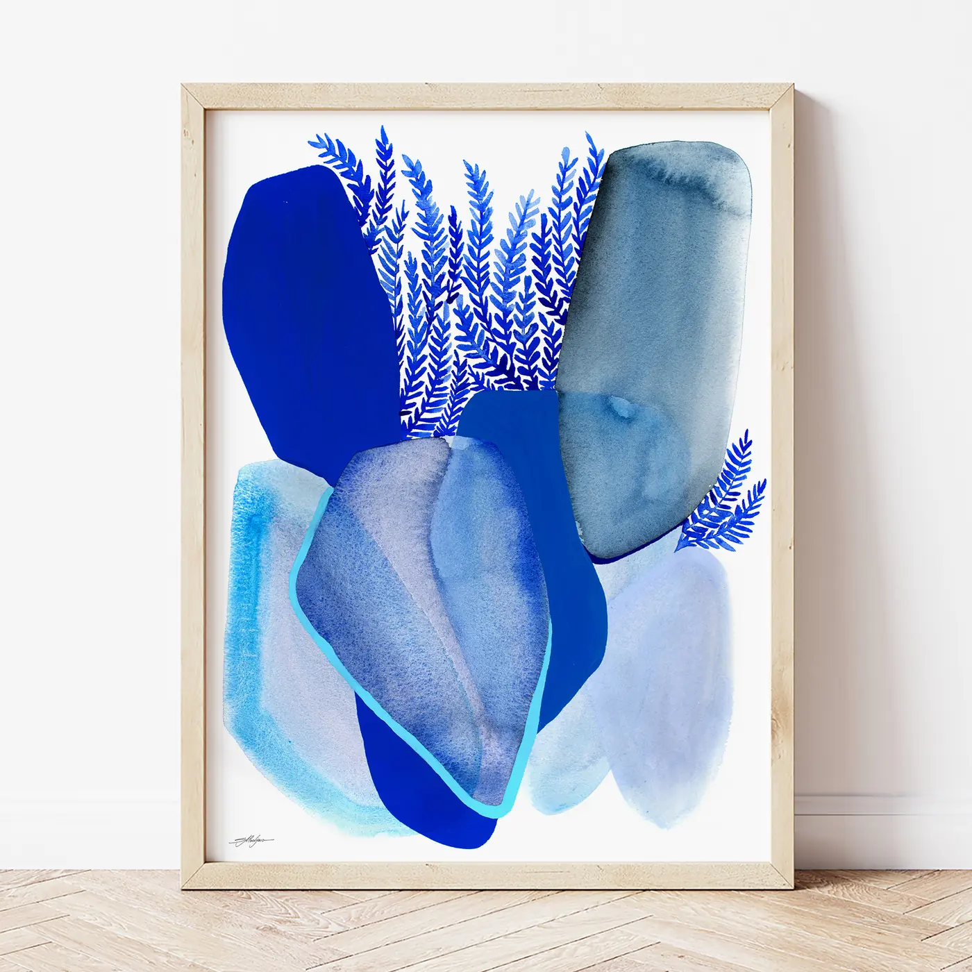Art print with a watercolour abstract in cobalt print