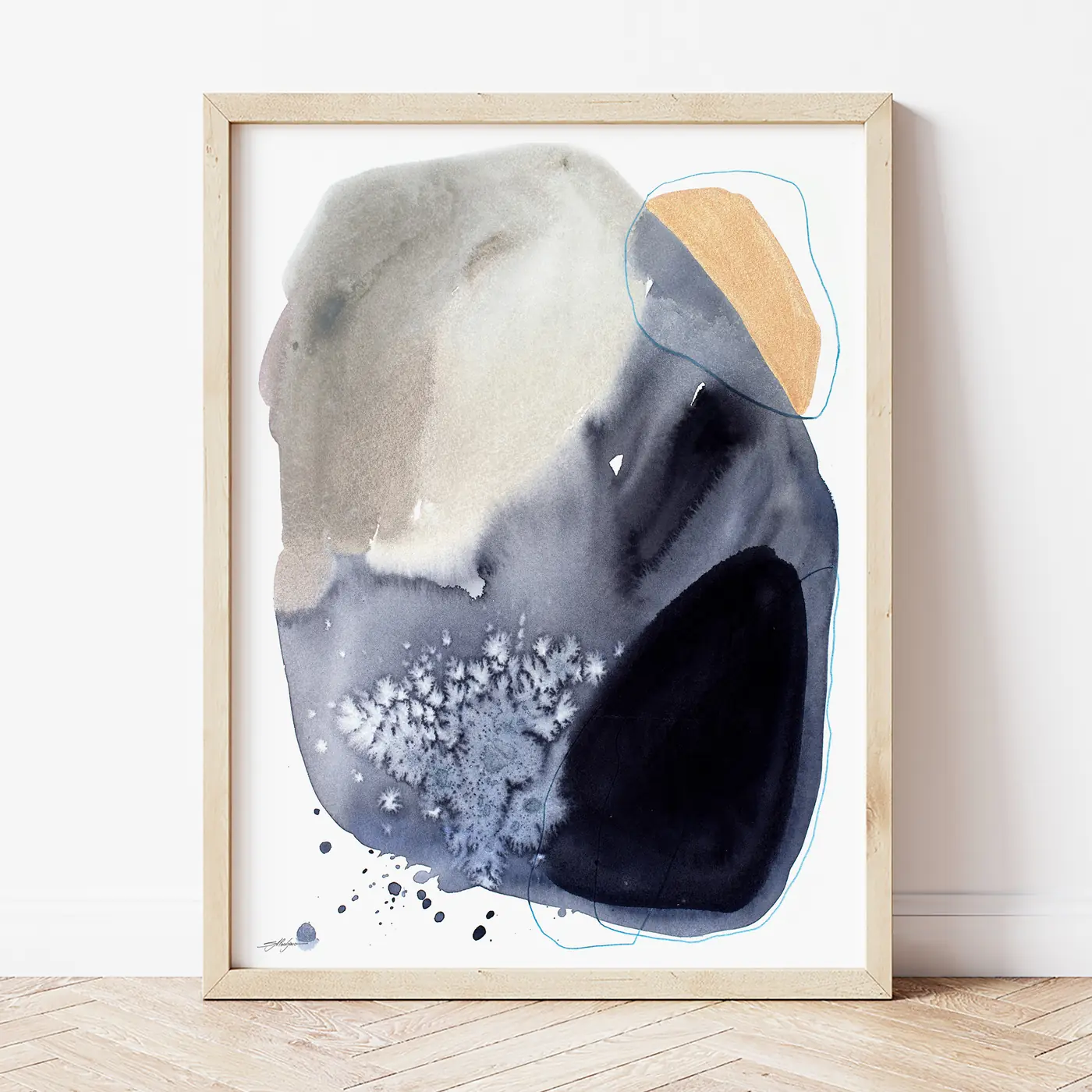Art print with a watercolour abstract stones in grey print