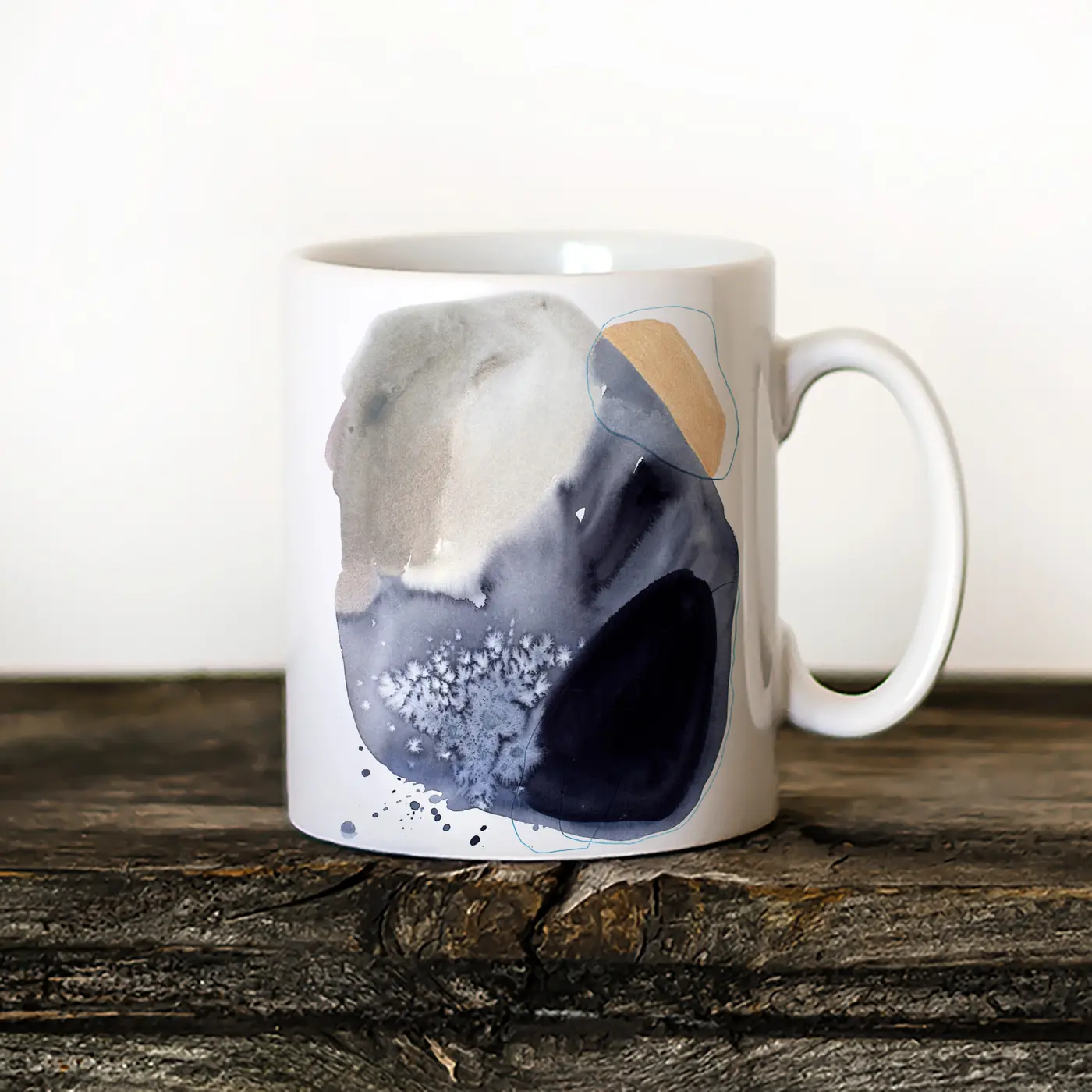 Ceramic mug with a watercolour abstract stones in grey print