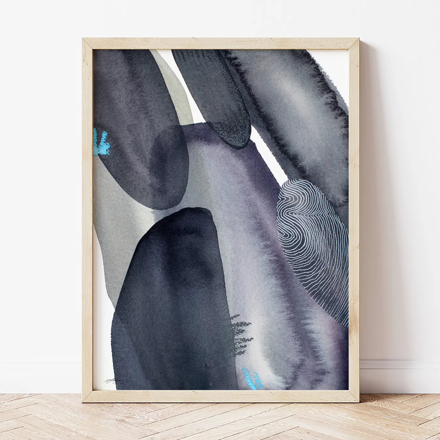 Art print with a watercolour abstract in graphite print