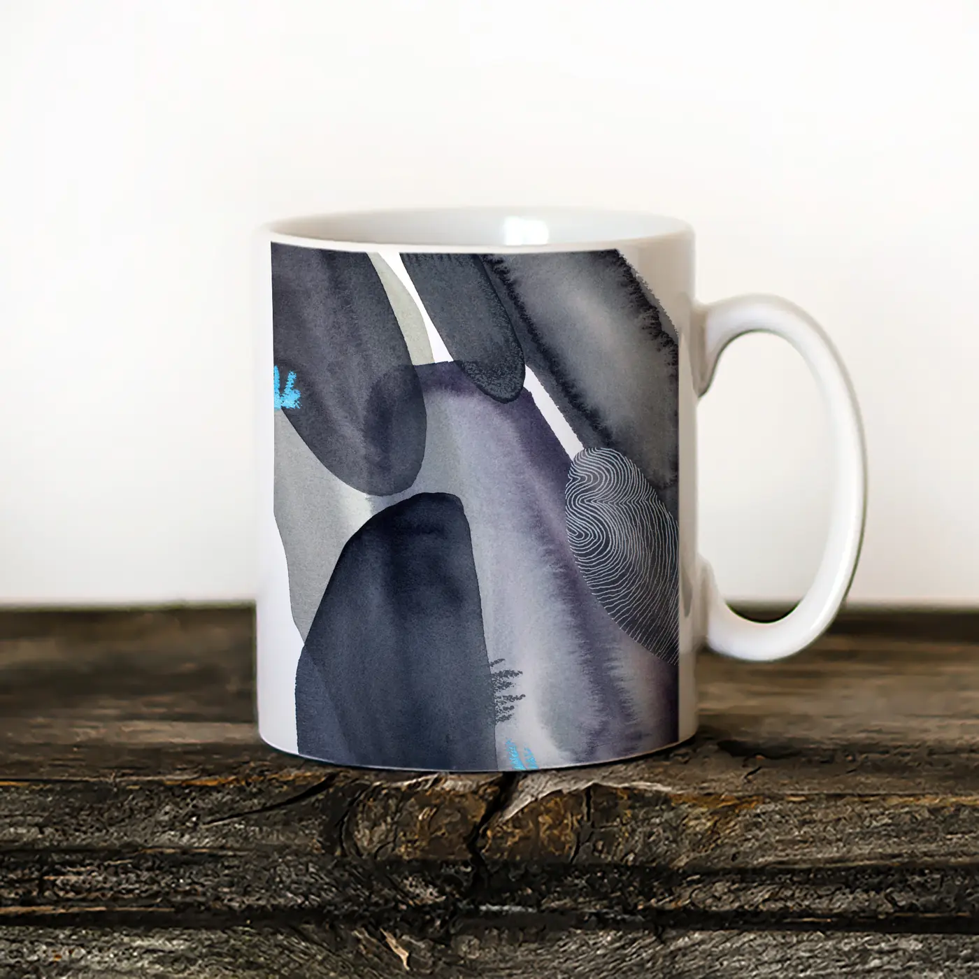 Ceramic mug with a watercolour abstract in graphite print