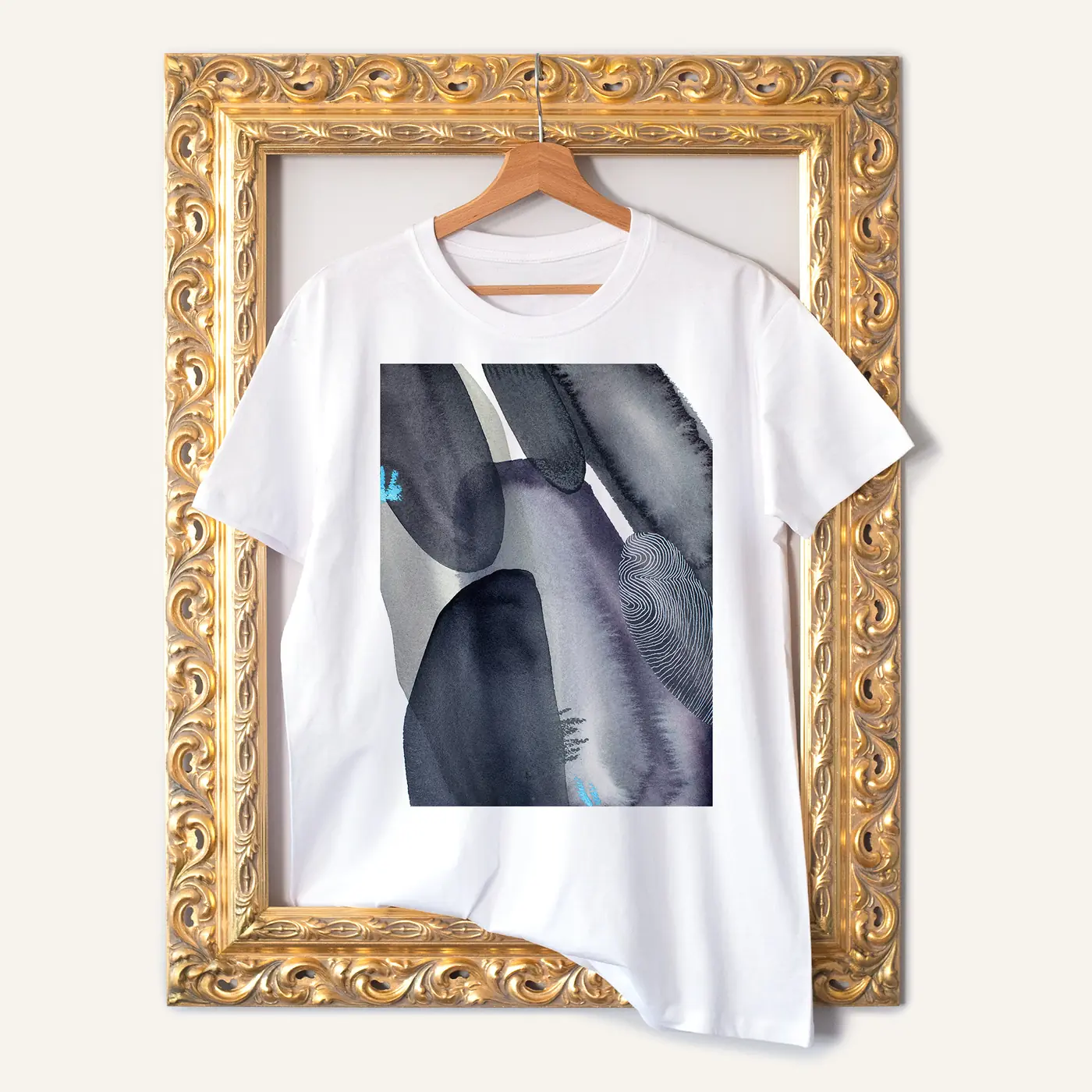 White t-shirt with a watercolour abstract in graphite print