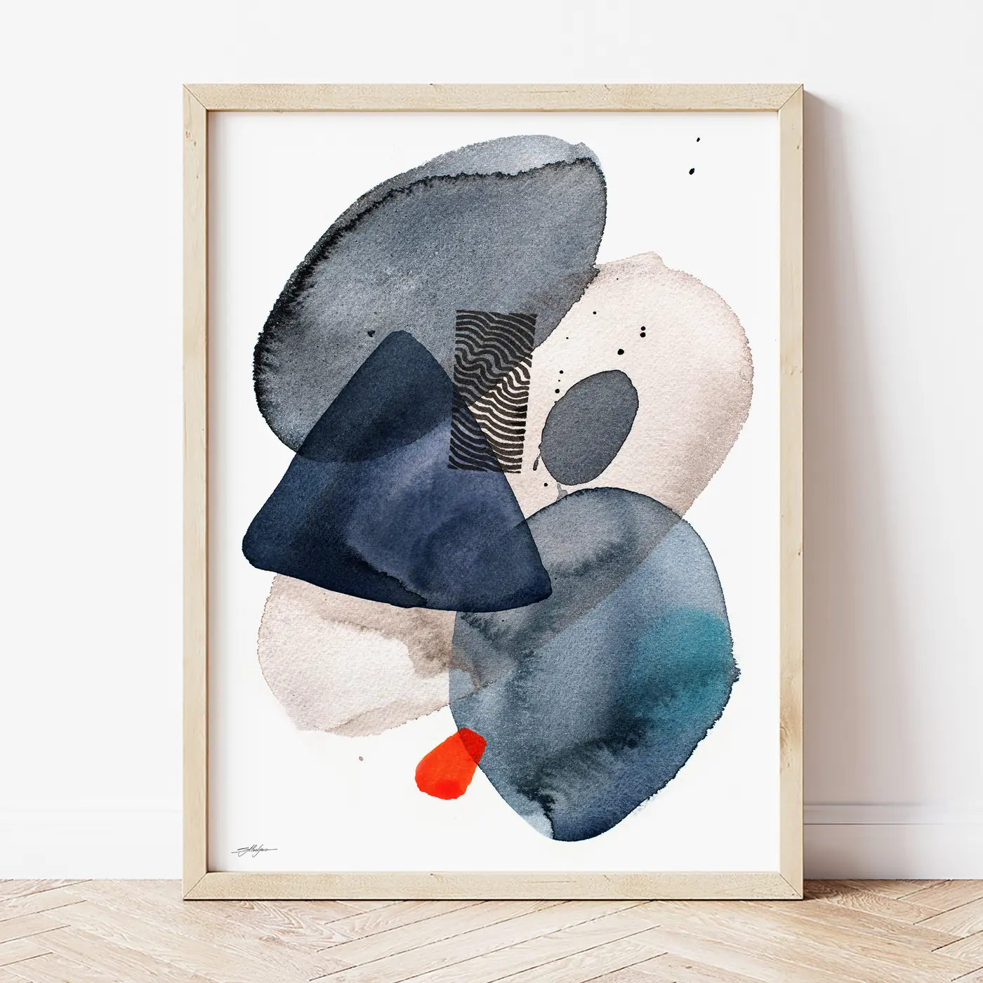 Art print with a watercolour abstract in grey and graphite print