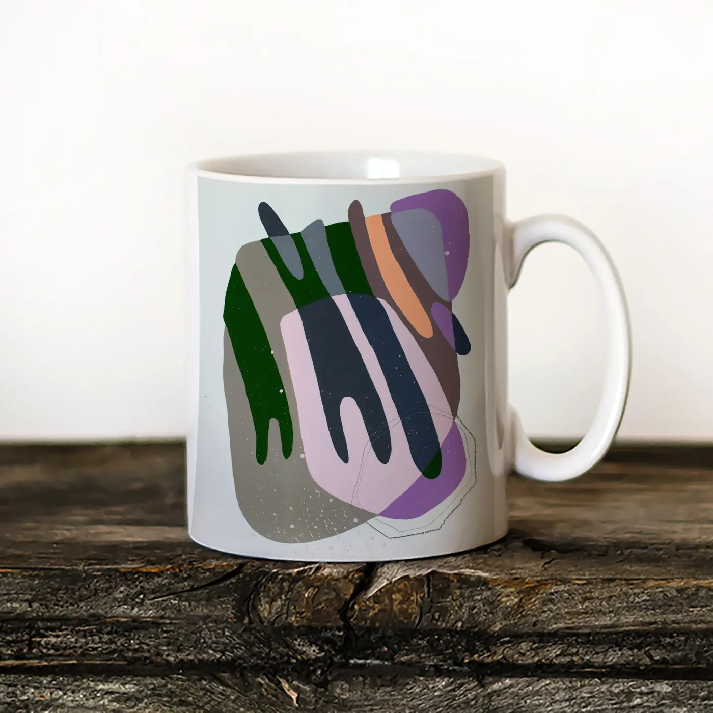 Ceramic mug with a watercolour abstract geometry in green print