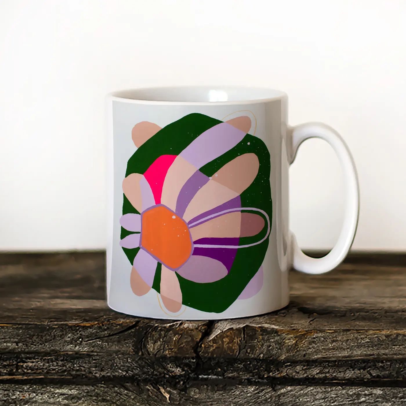 Ceramic mug with a watercolour abstract flower in green print