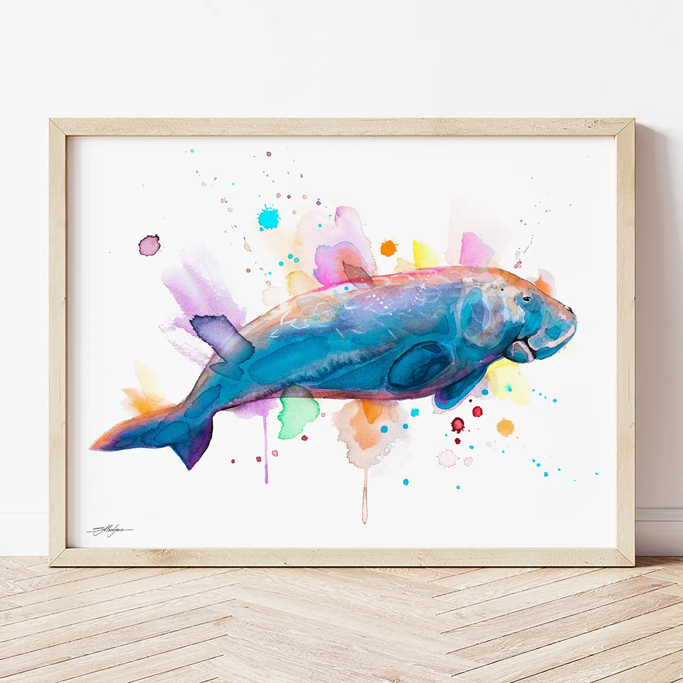 Art print with a watercolour dugong print