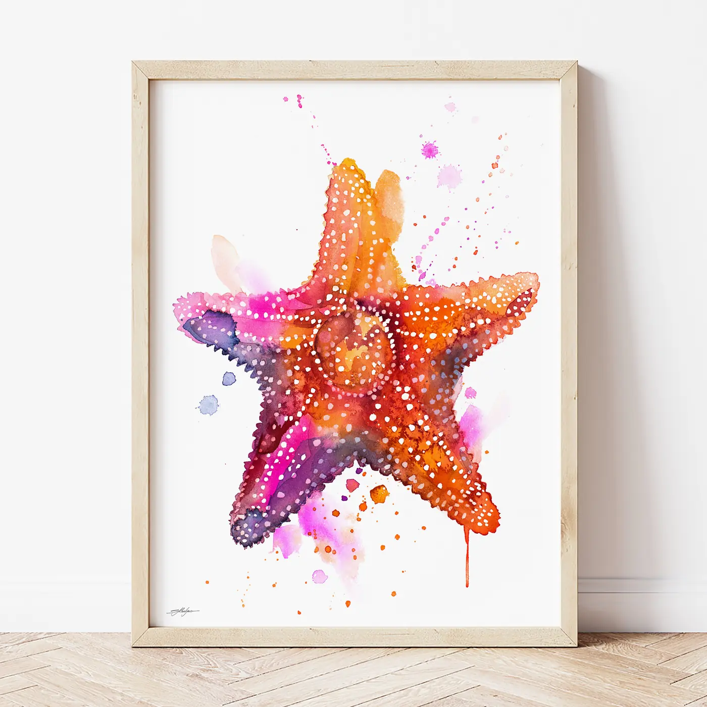 Art print with a watercolour starfish print