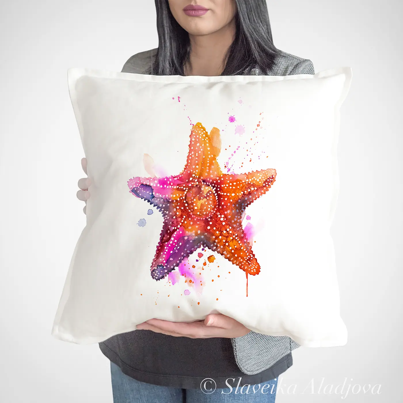 Възглавница с акварелна щампа на морска звезда