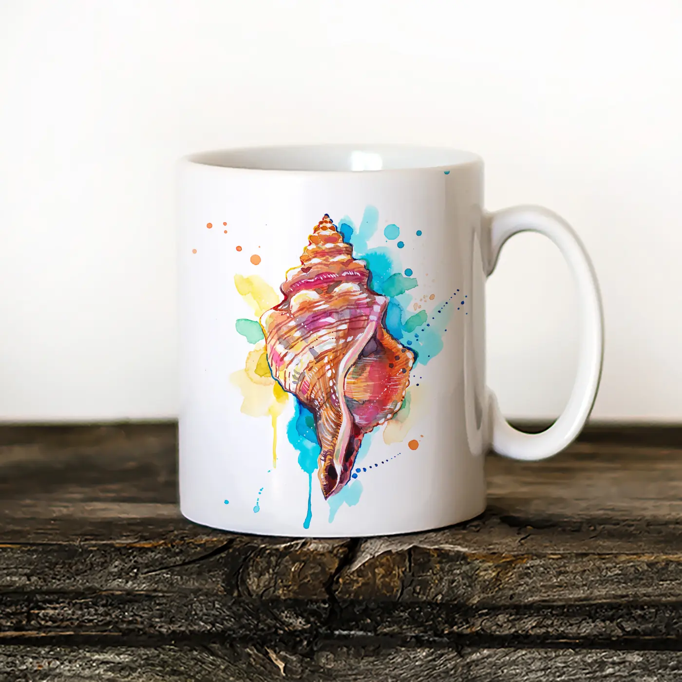 Ceramic mug with a watercolour seashell print