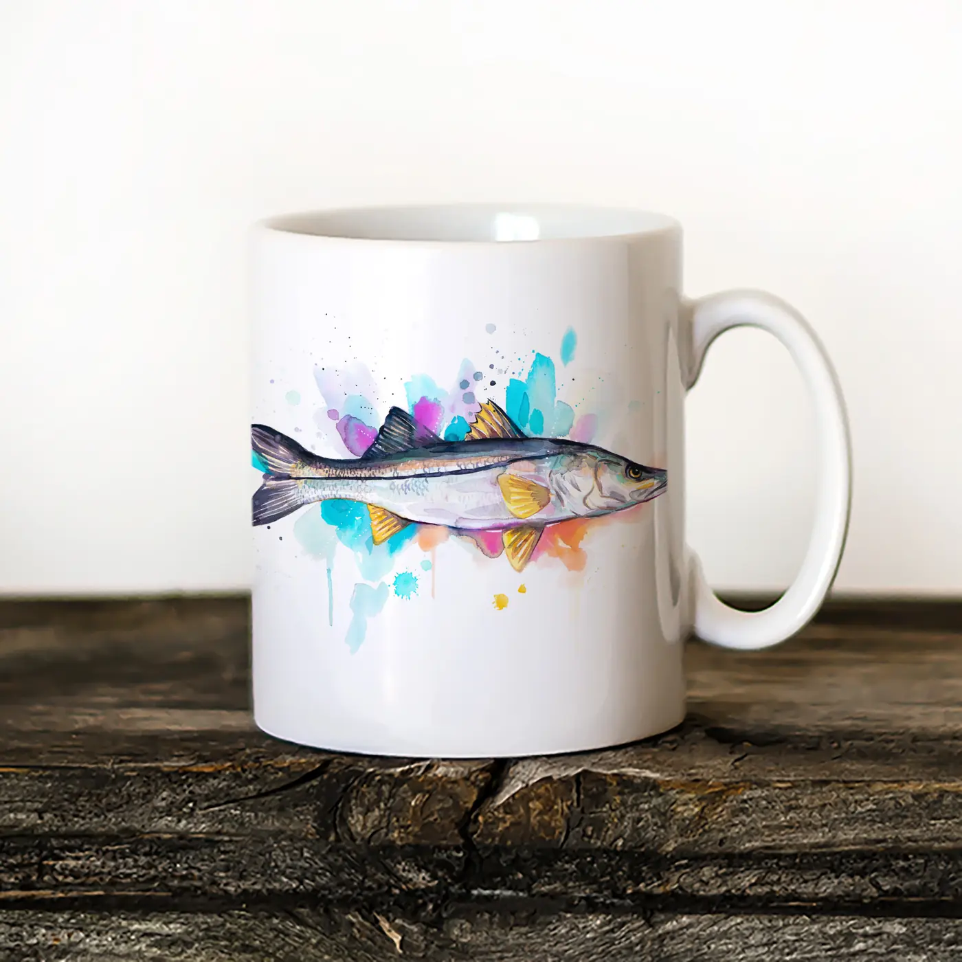 Ceramic mug with a watercolour common snook print