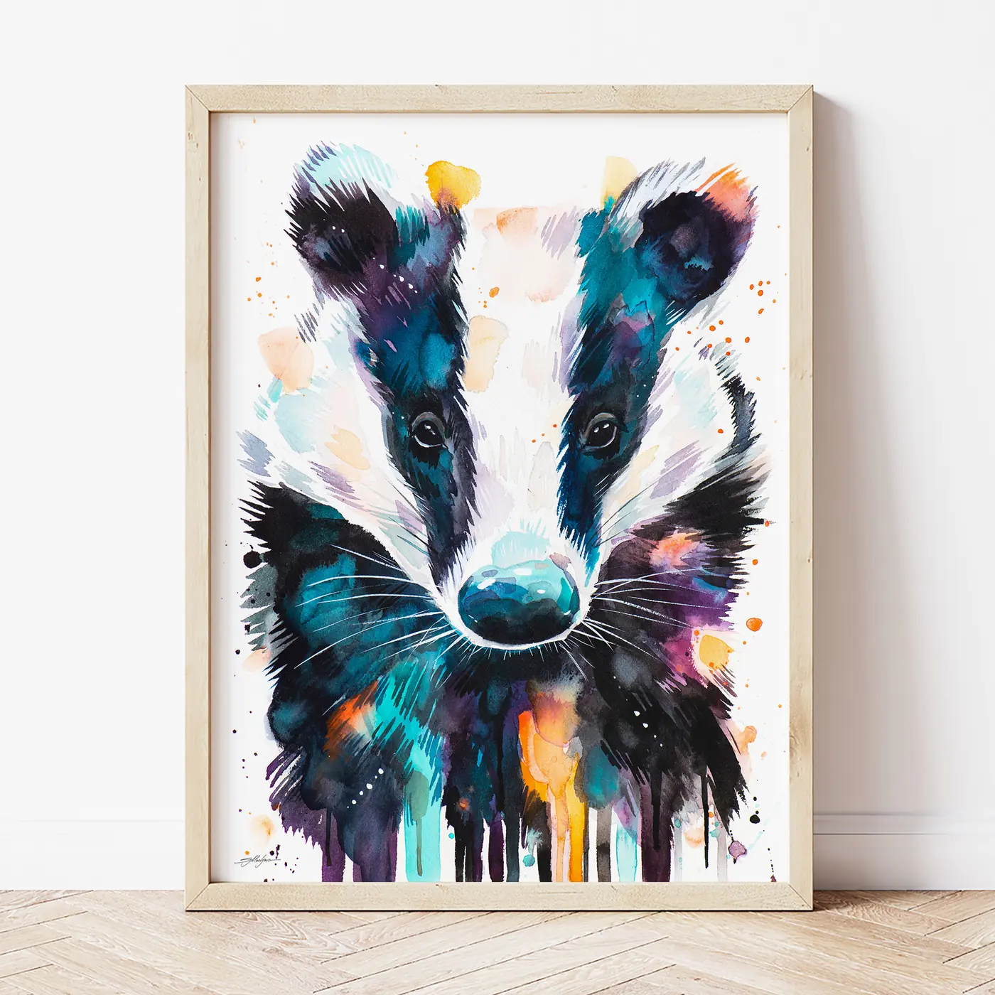 Art print with a watercolour badger print