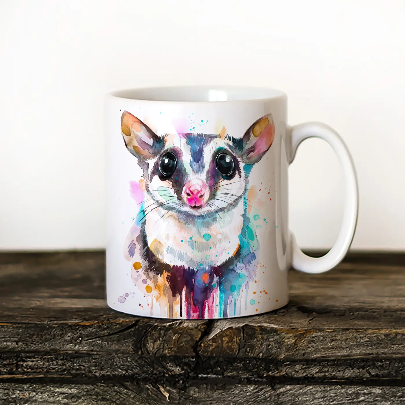Ceramic mug with a watercolour sugar glider print