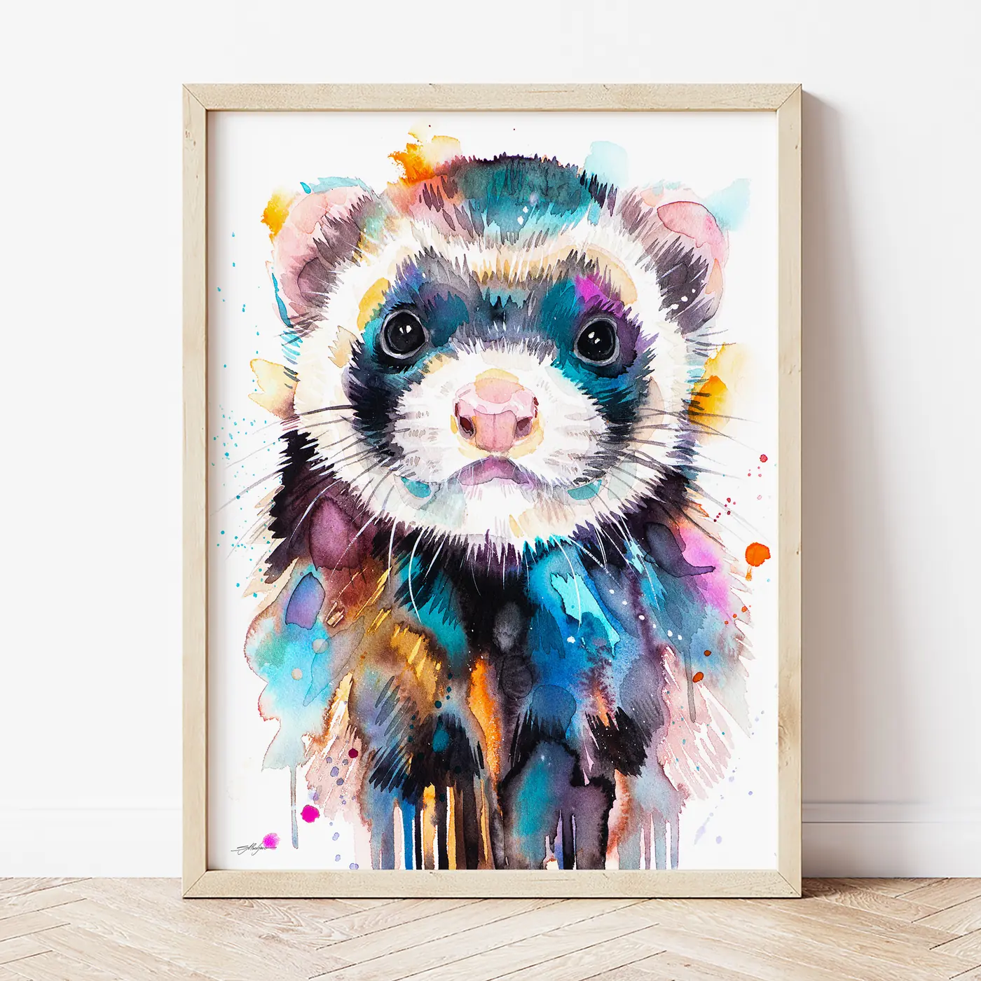 Art print with a watercolour ferret print