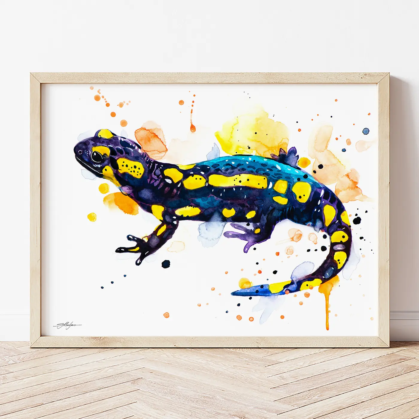 Art print with a watercolour salamander print