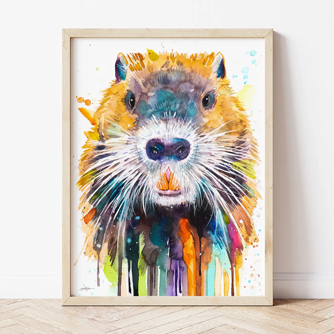 Art print with a watercolour nutria print