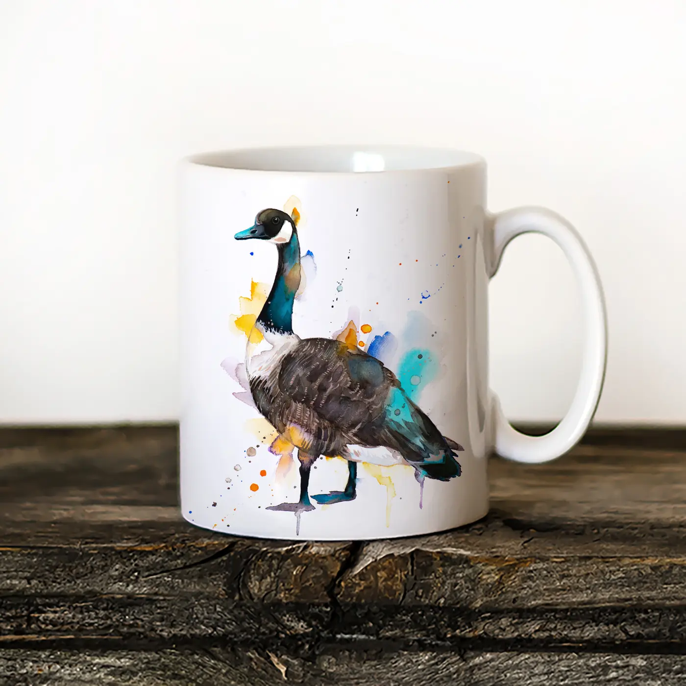 Ceramic mug with a watercolour canada goose print
