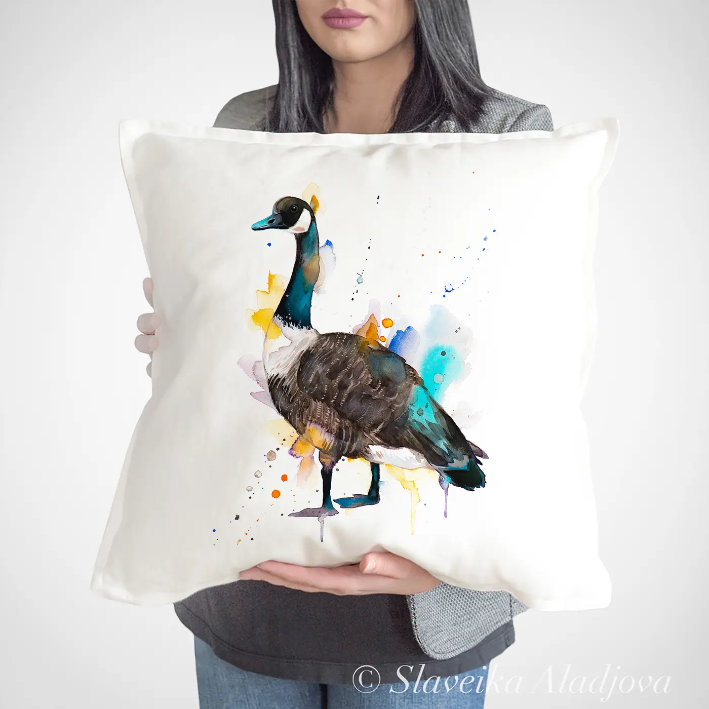 Cushion with a watercolour canada goose print