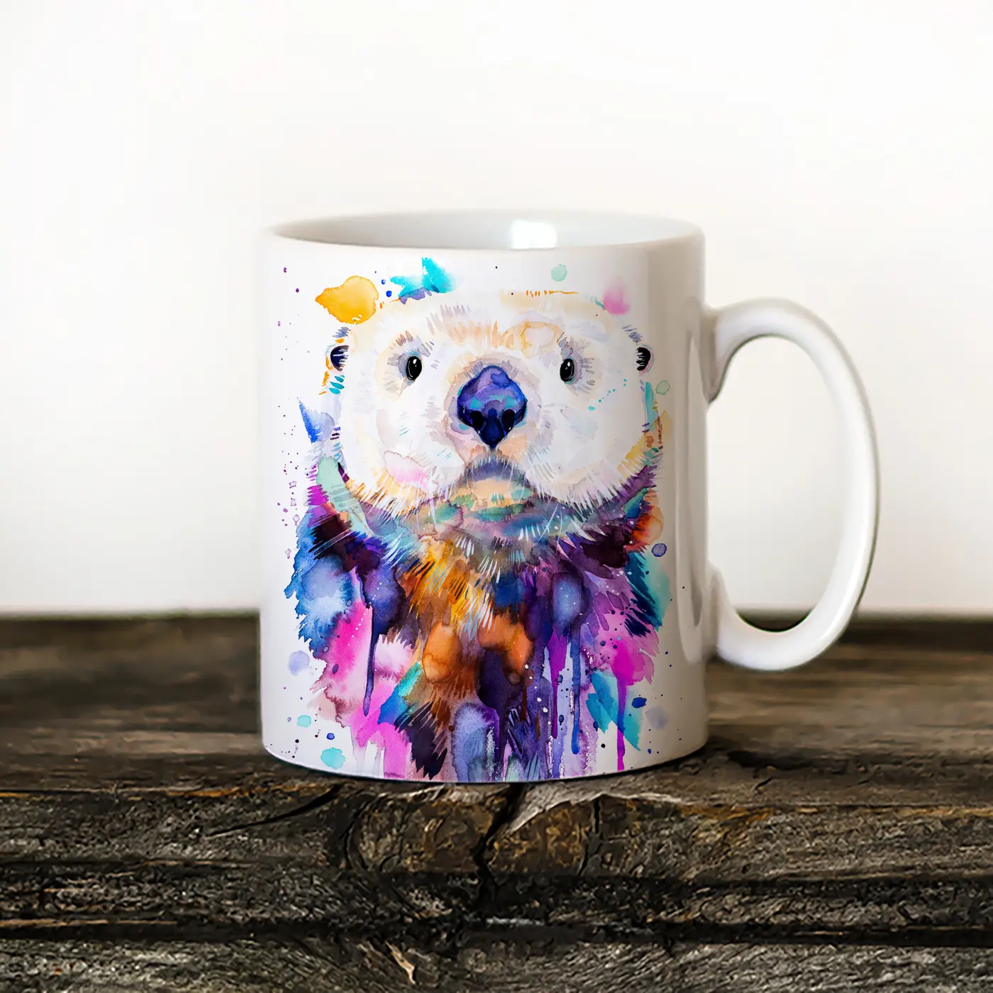 Ceramic mug with a watercolour otter print