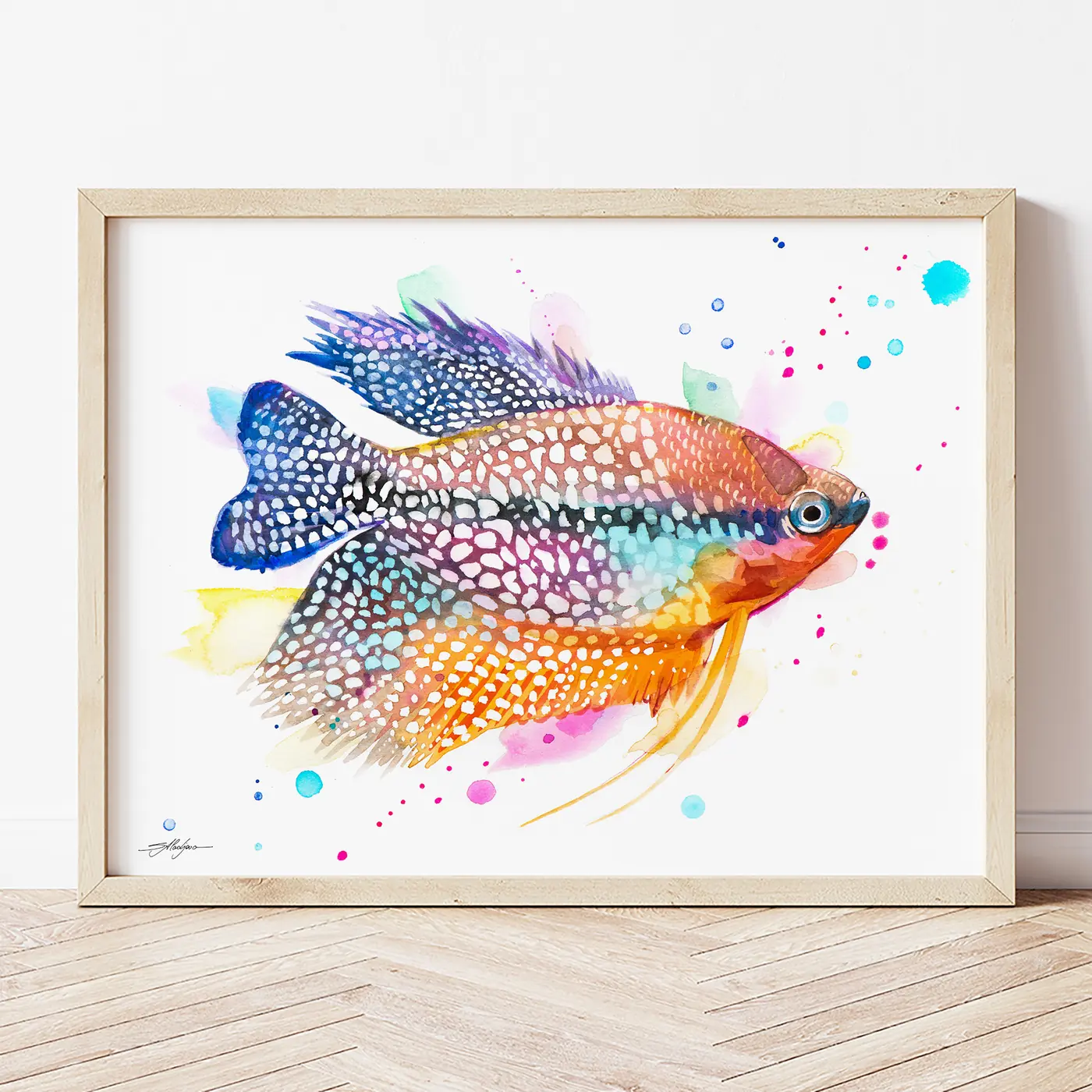 Art print with a watercolour pearl gourami print