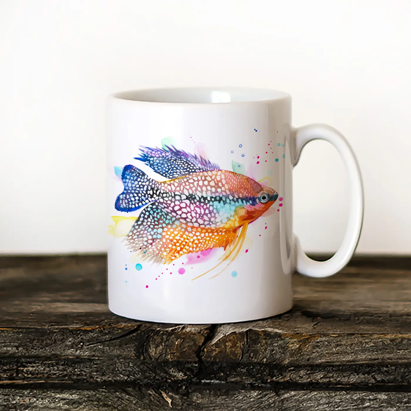 Ceramic mug with a watercolour pearl gourami print
