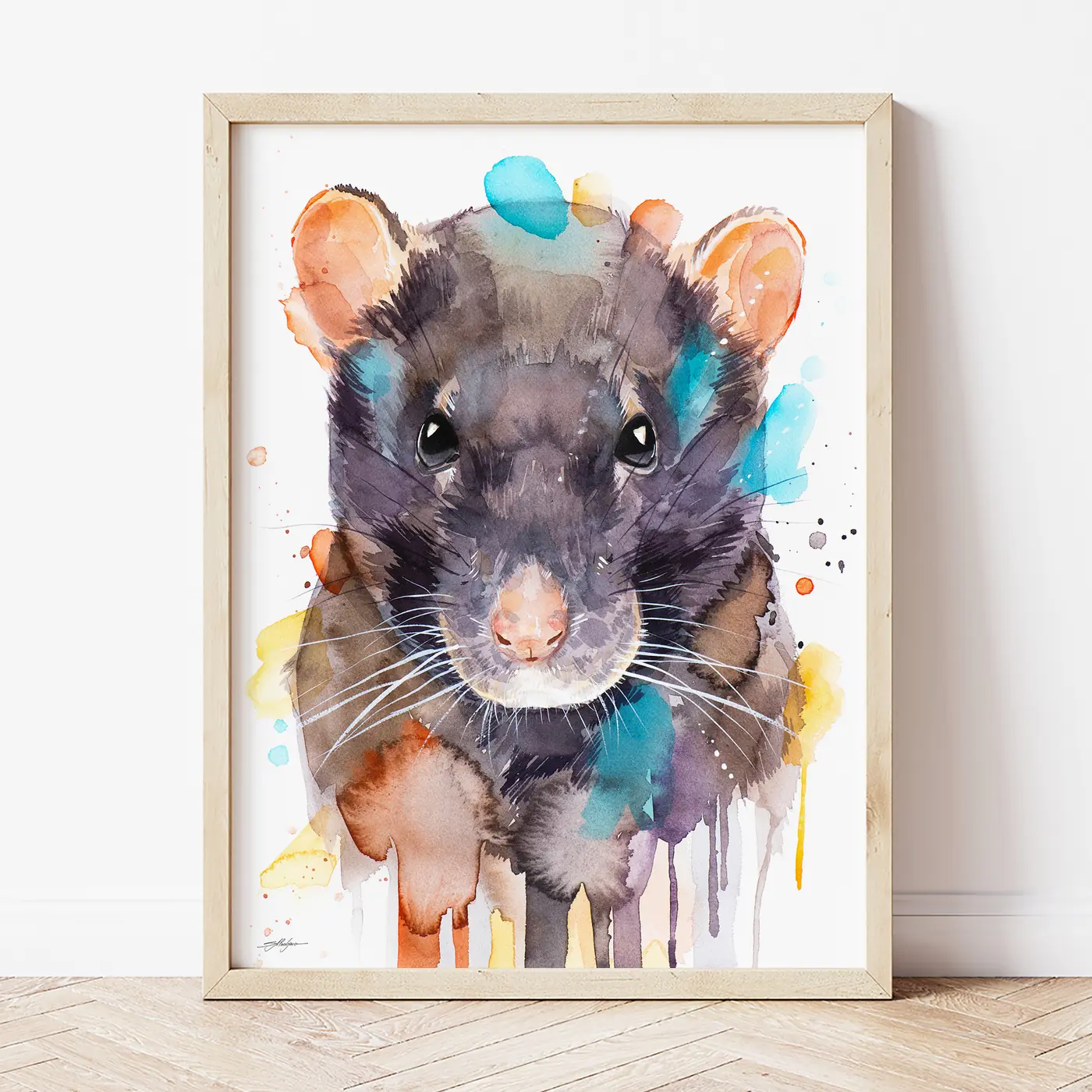 Art print with a watercolour rat print