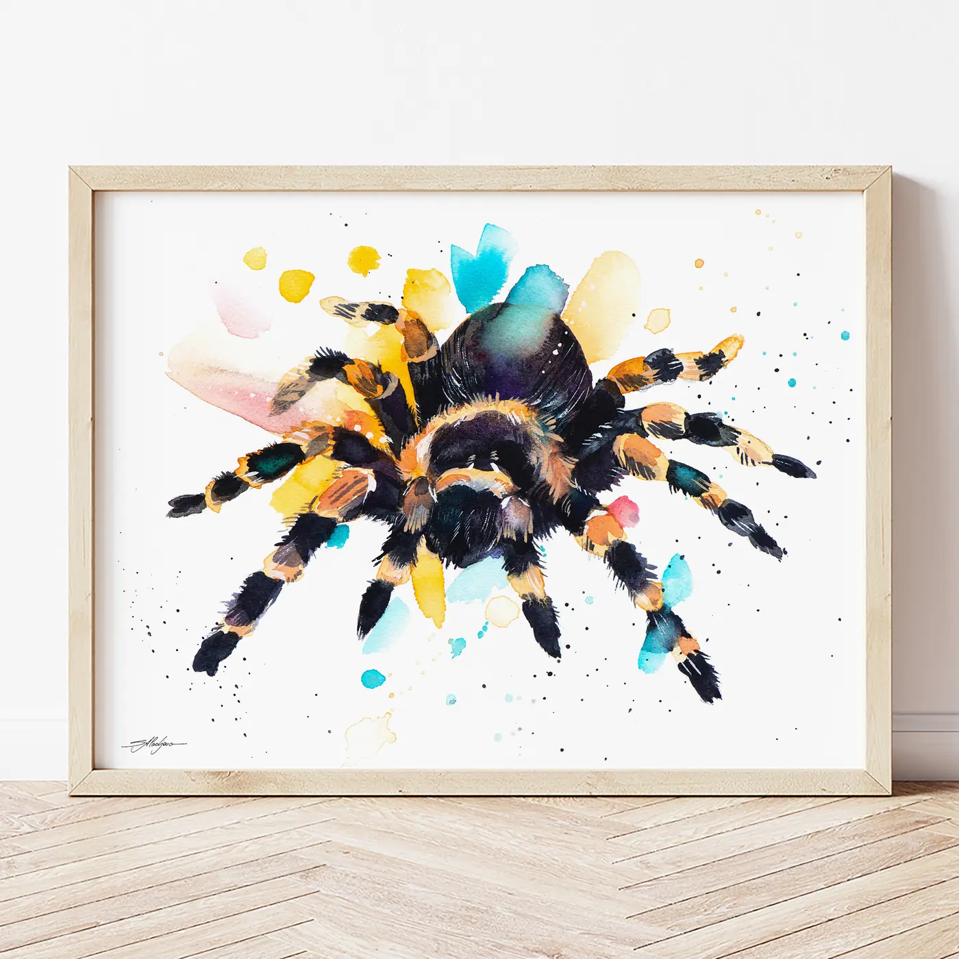 Art print with a watercolour tarantula print
