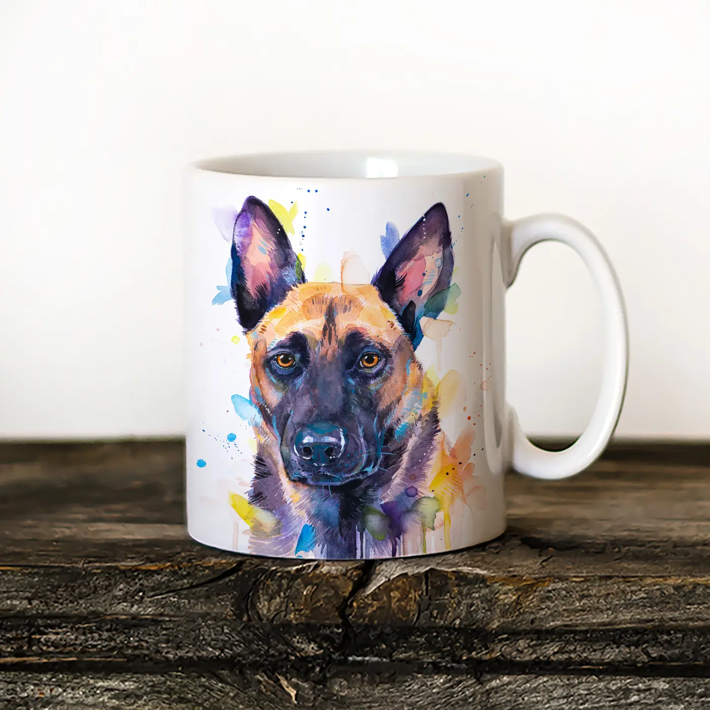 Ceramic mug with a watercolour belgian malinois print