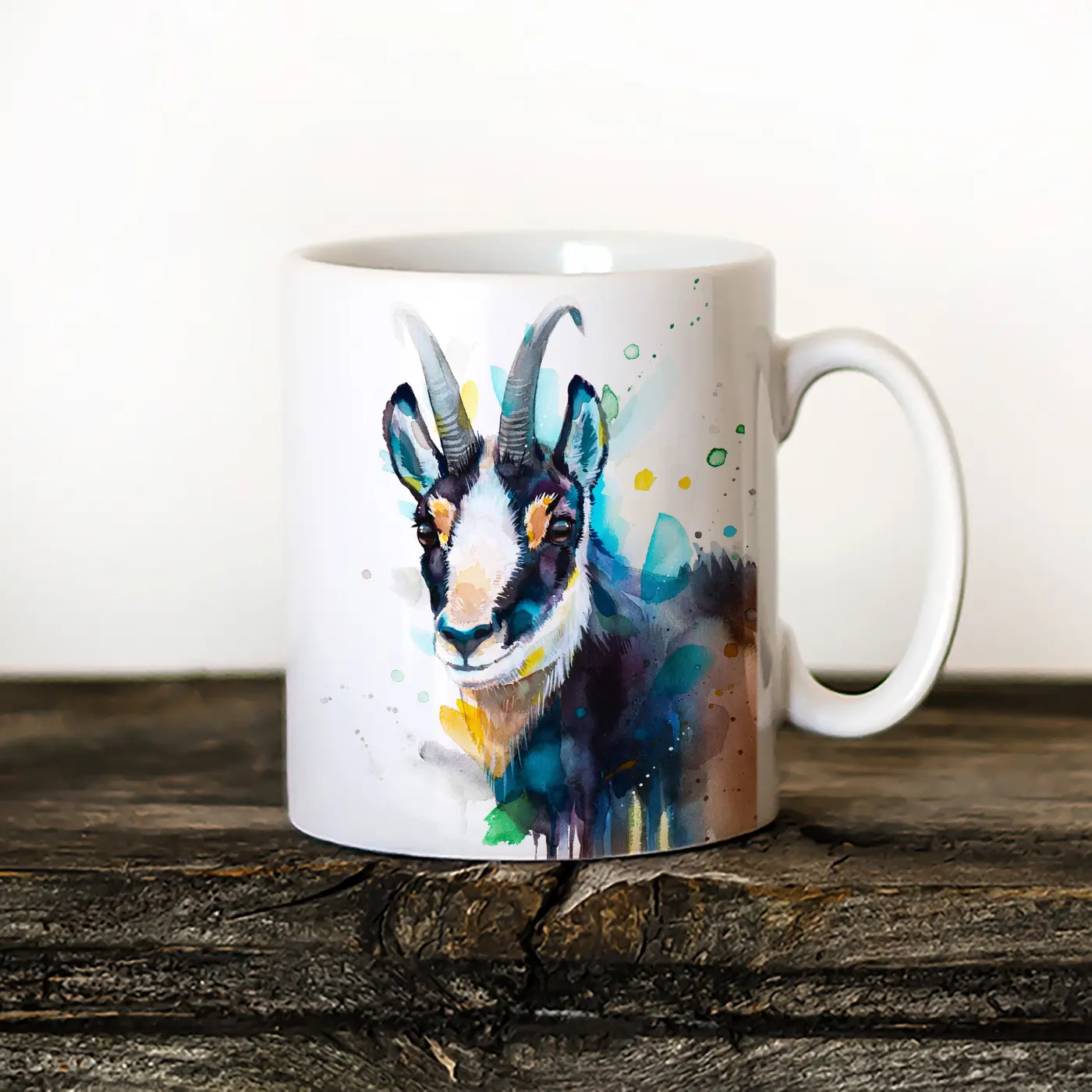 Ceramic mug with a watercolour chamois print