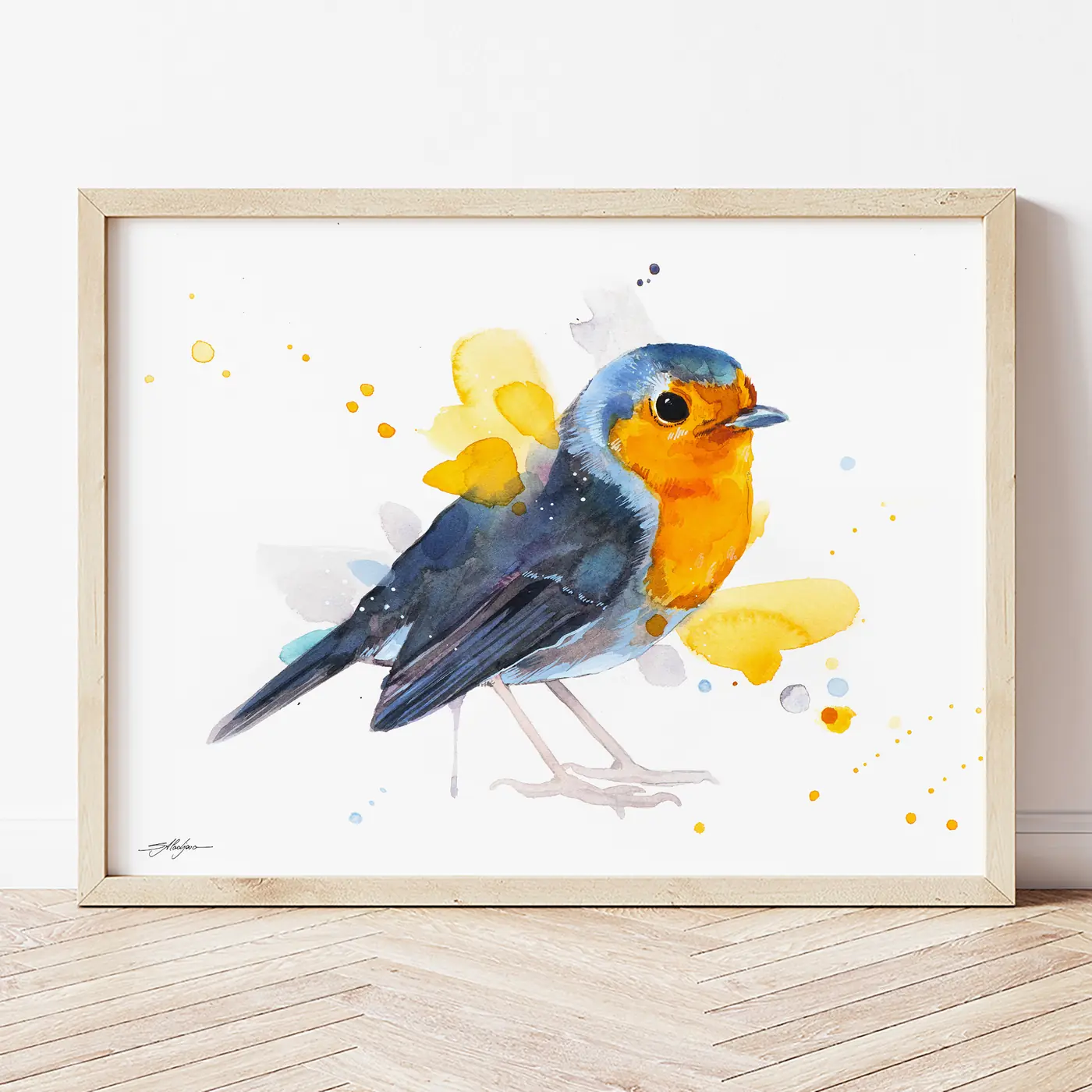 Art print with a watercolour robin print