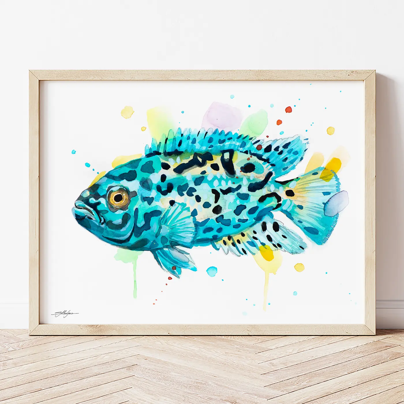 Art print with a watercolour cichlid fish print