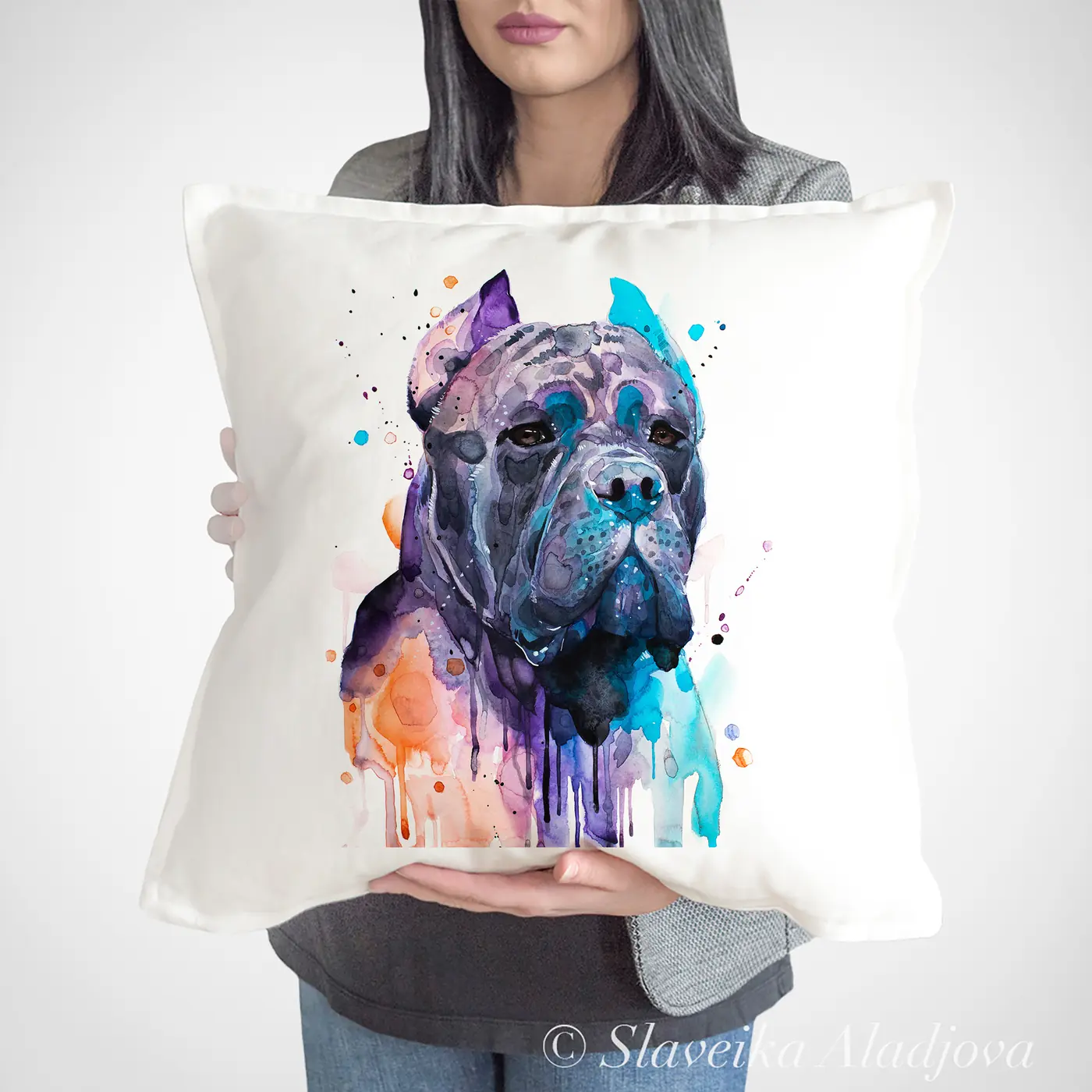 Cushion with a watercolour cane corso print
