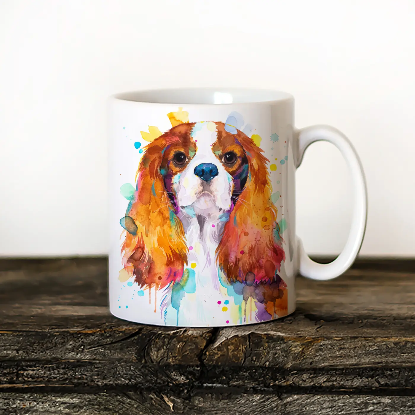Ceramic mug with a watercolour cavalier king charles spaniel print