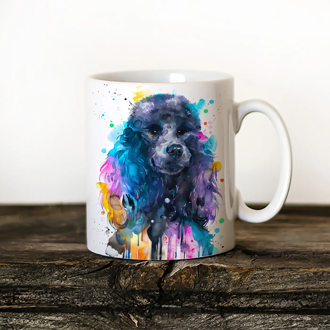 Ceramic mug with a watercolour black poodle print
