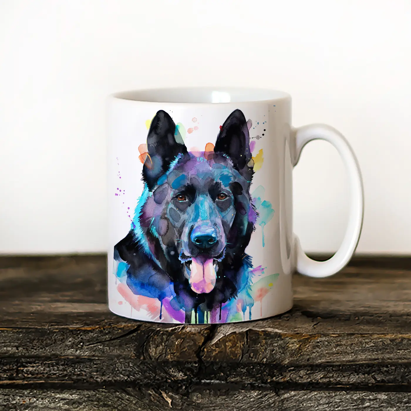 Ceramic mug with a watercolour black german shepherd print