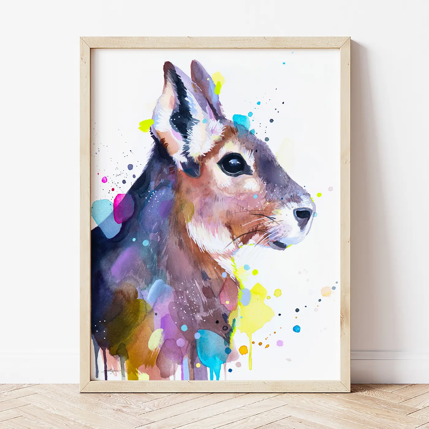 Art print with a watercolour patagonian mara print