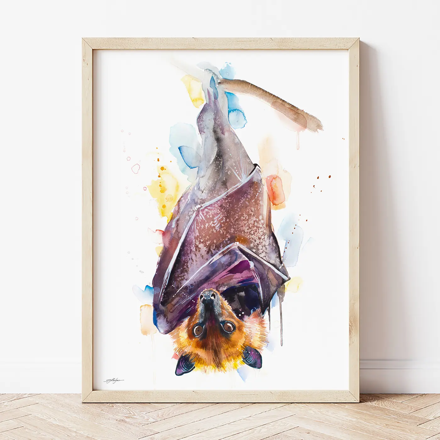 Art print with a watercolour flying fox print