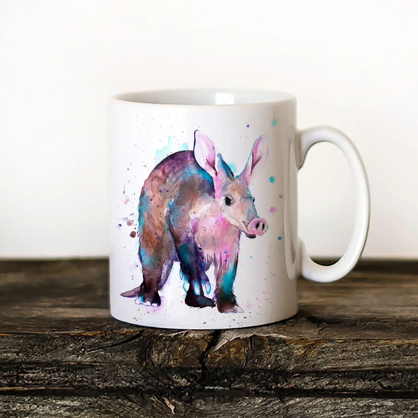 Ceramic mug with a watercolour aardvark print