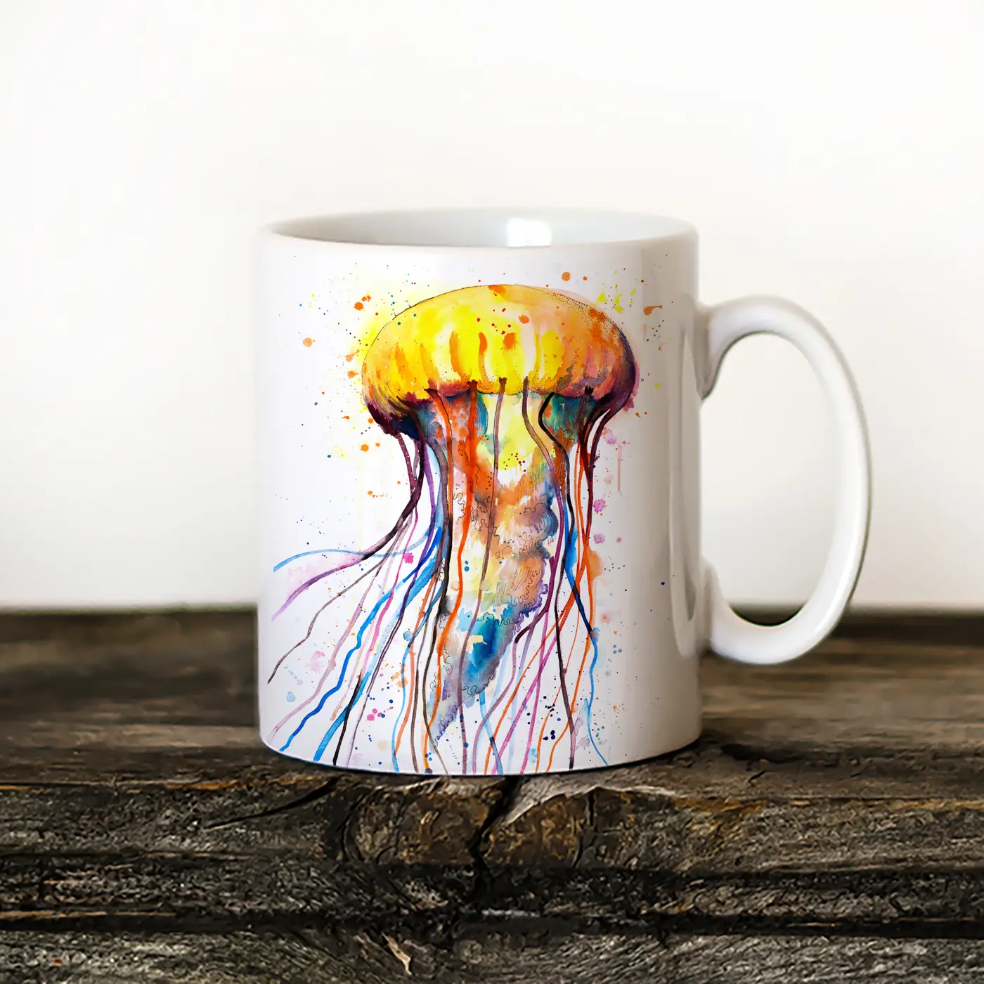 Ceramic mug with a watercolour jellyfish print