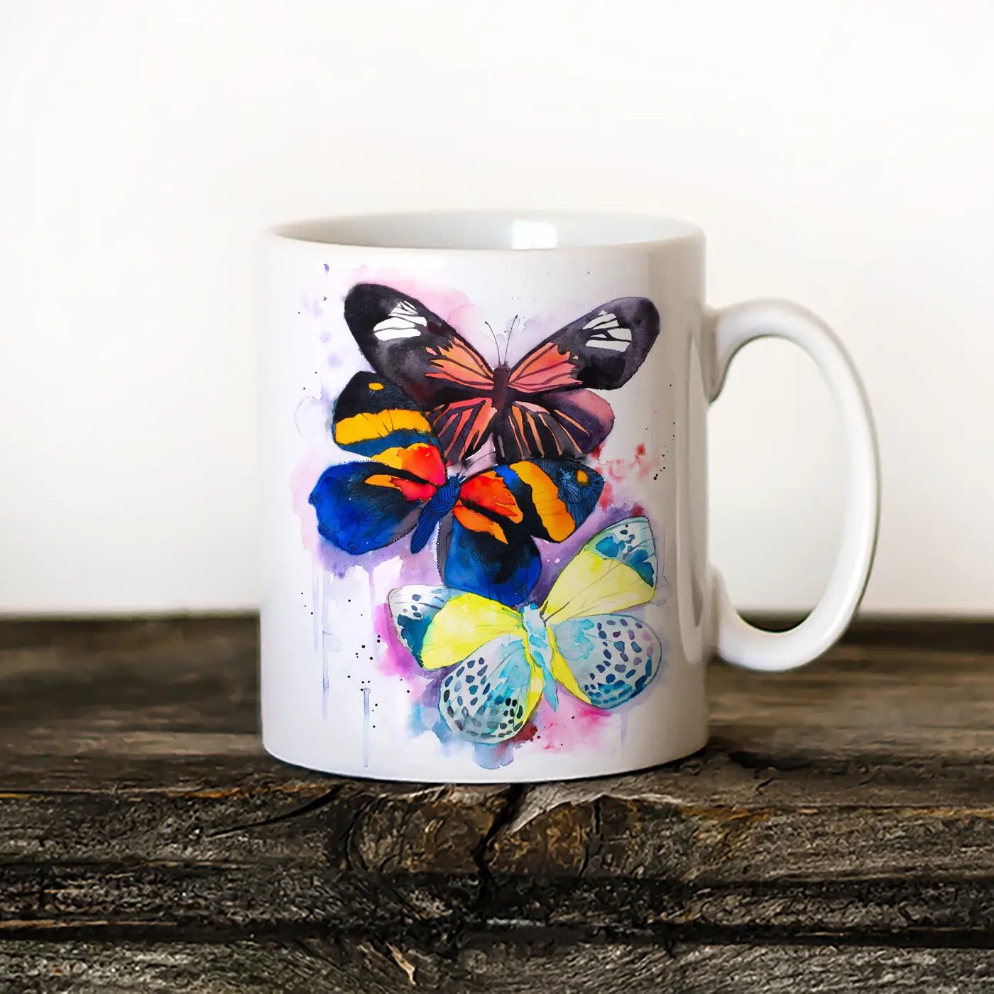Ceramic mug with a watercolour butterflies print
