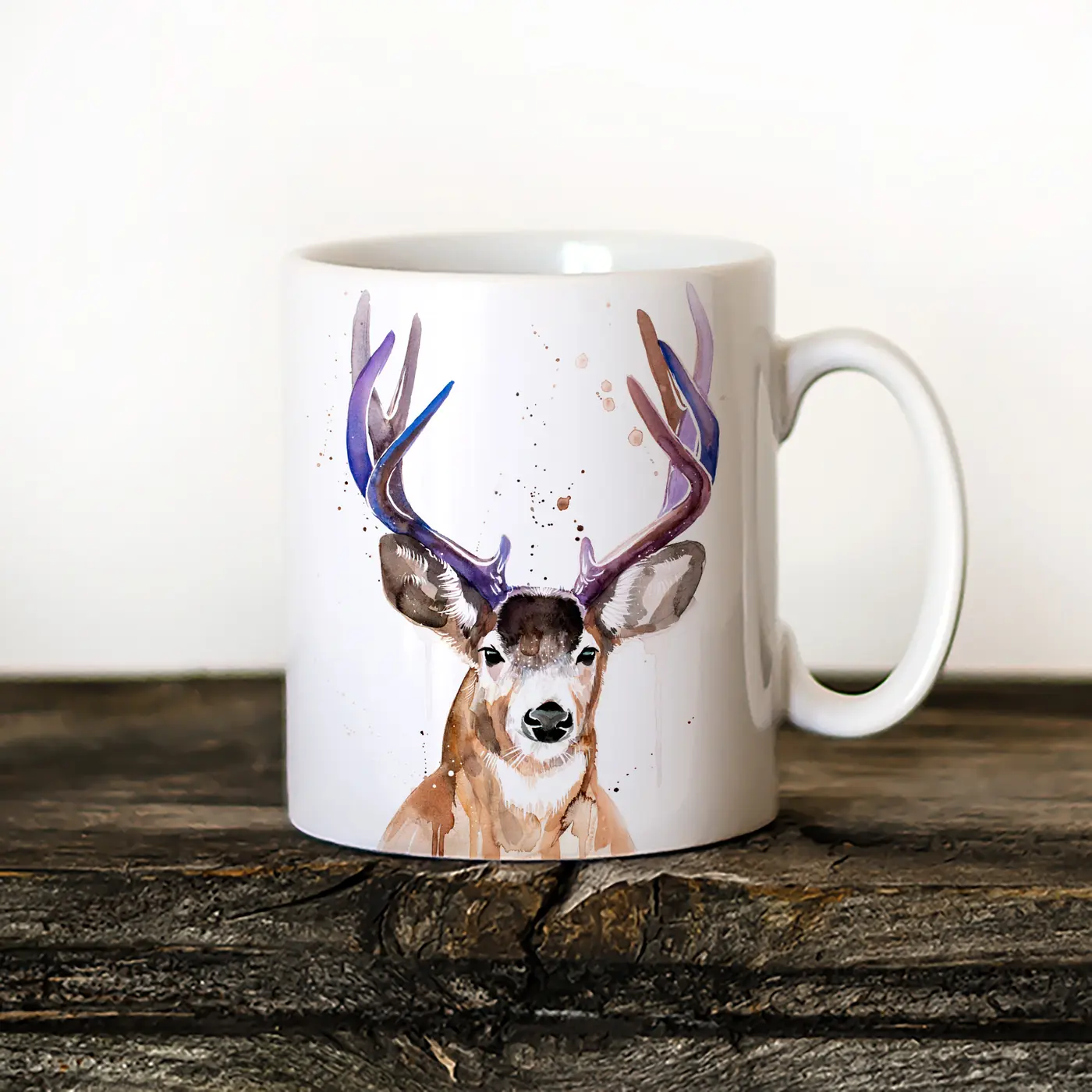 Ceramic mug with a watercolour black-tailed deer print