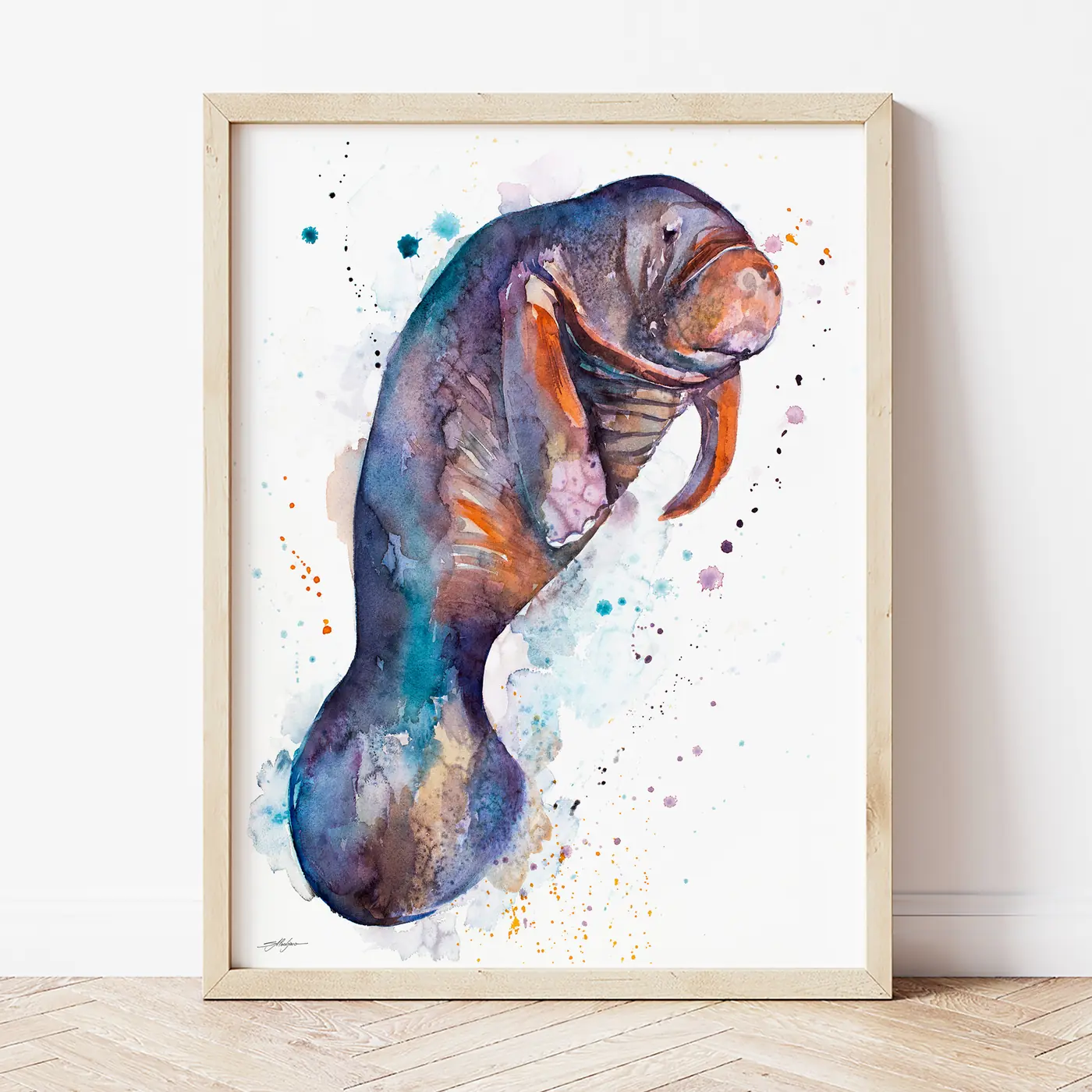 Art print with a watercolour manatee print