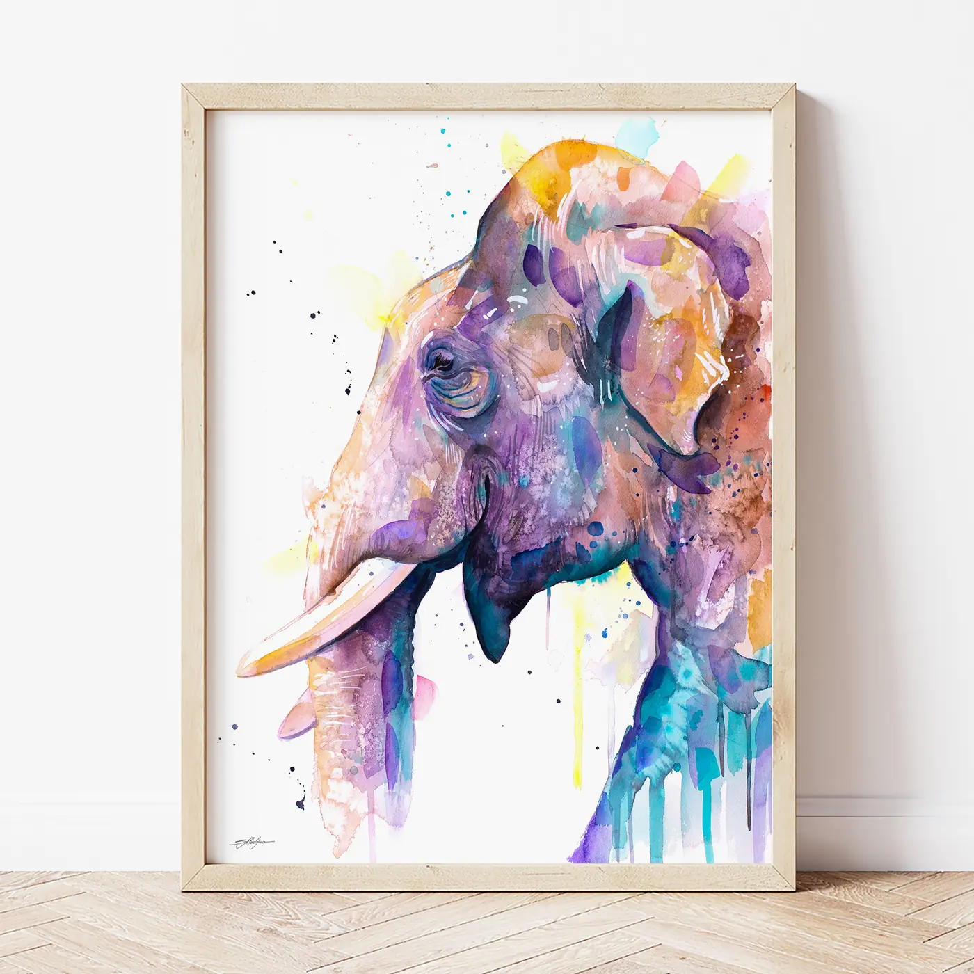 Art print with a watercolour asian elephant print