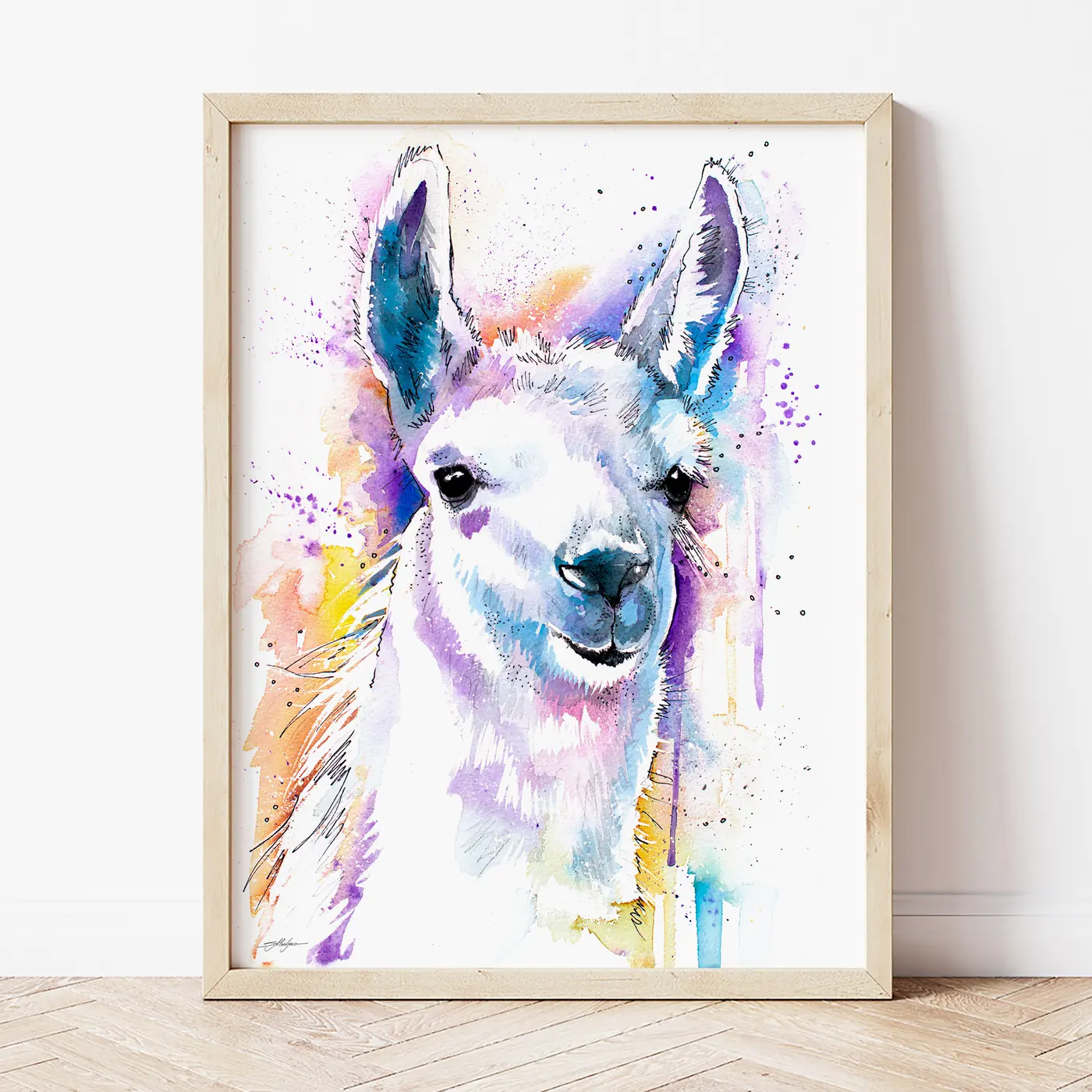 Art print with a watercolour llama print
