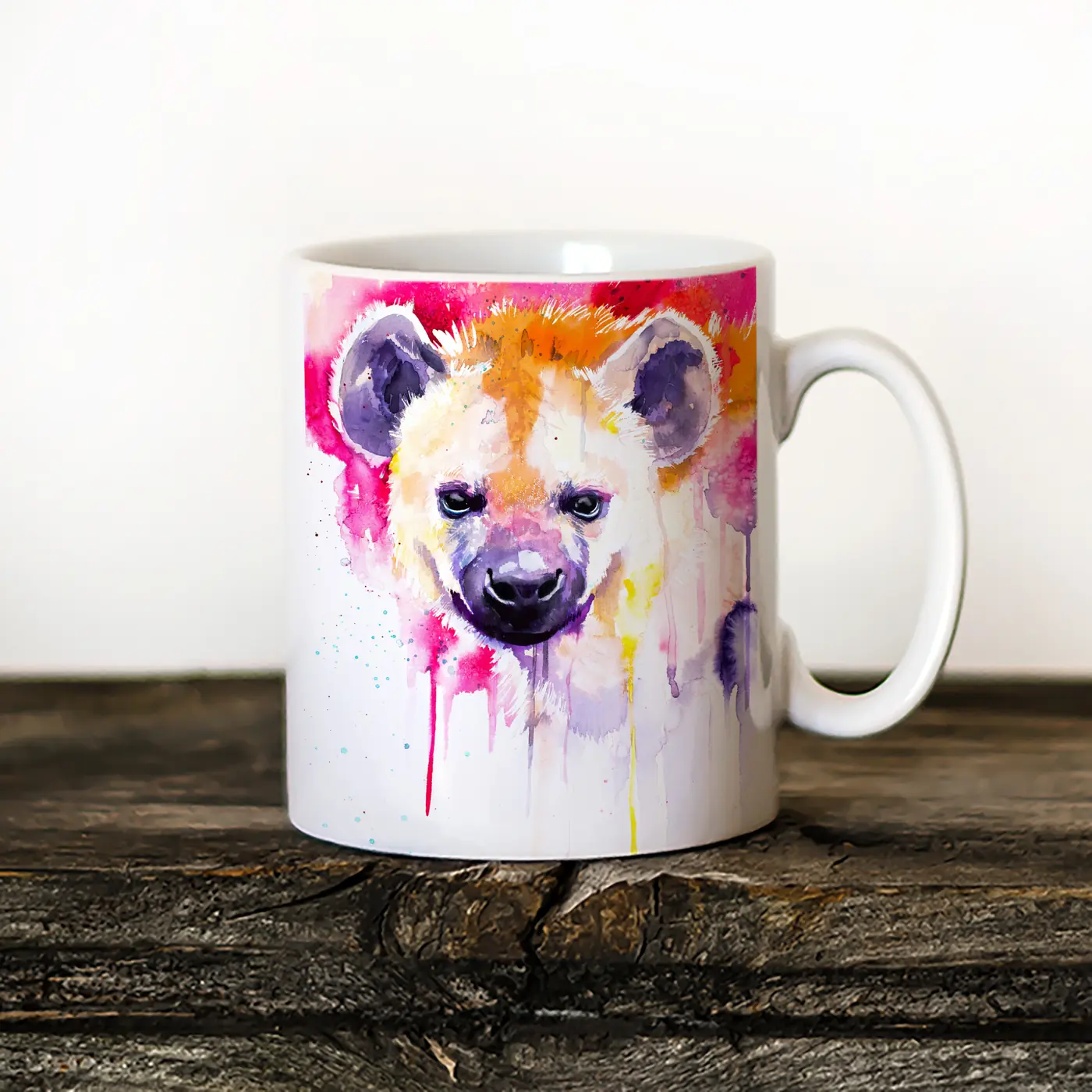 Ceramic mug with a watercolour hyena print