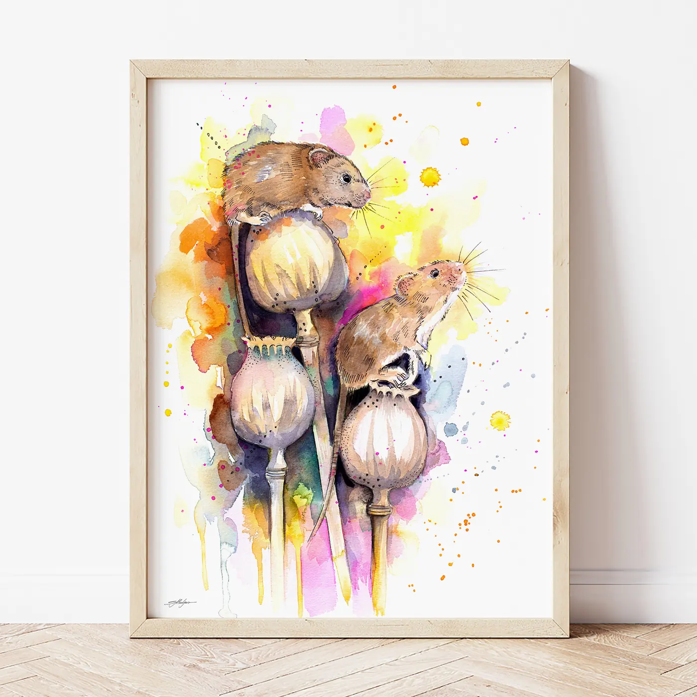 Art print with a watercolour mice print