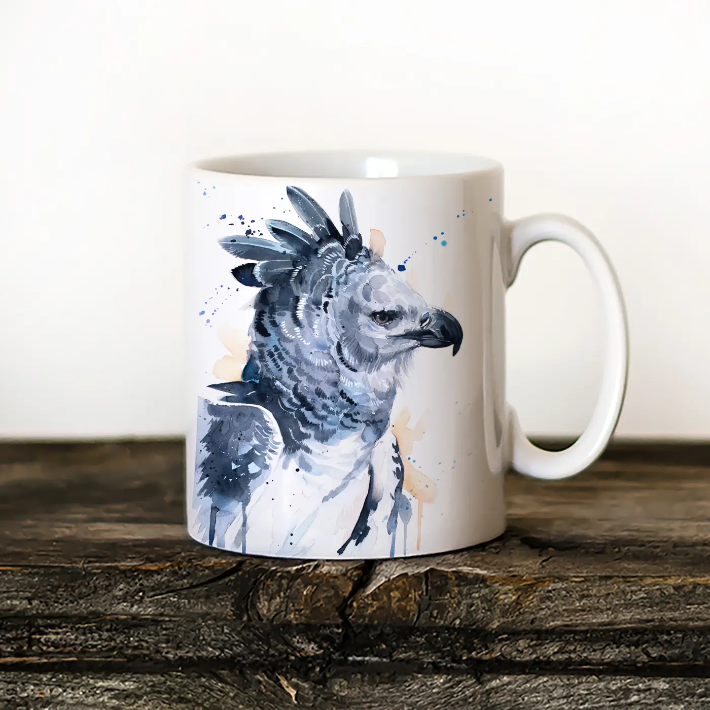 Ceramic mug with a watercolour harpy eagle print