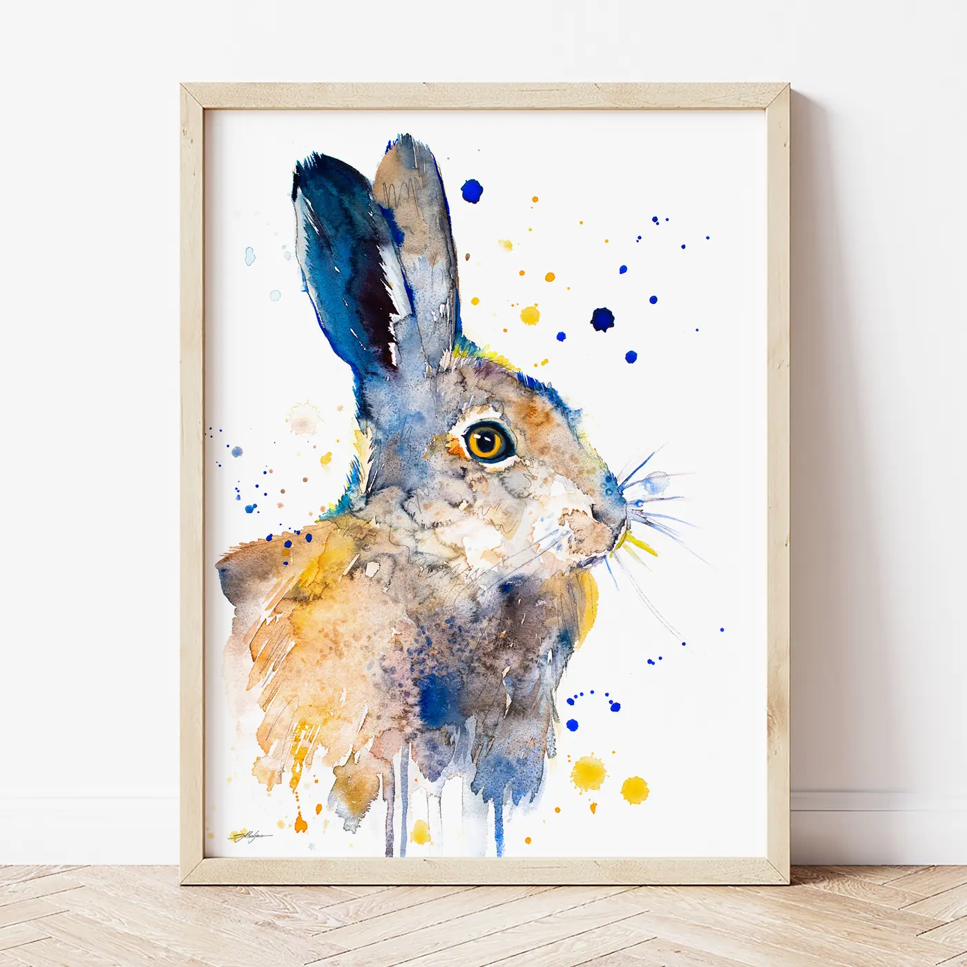 Art print with a watercolour hare print